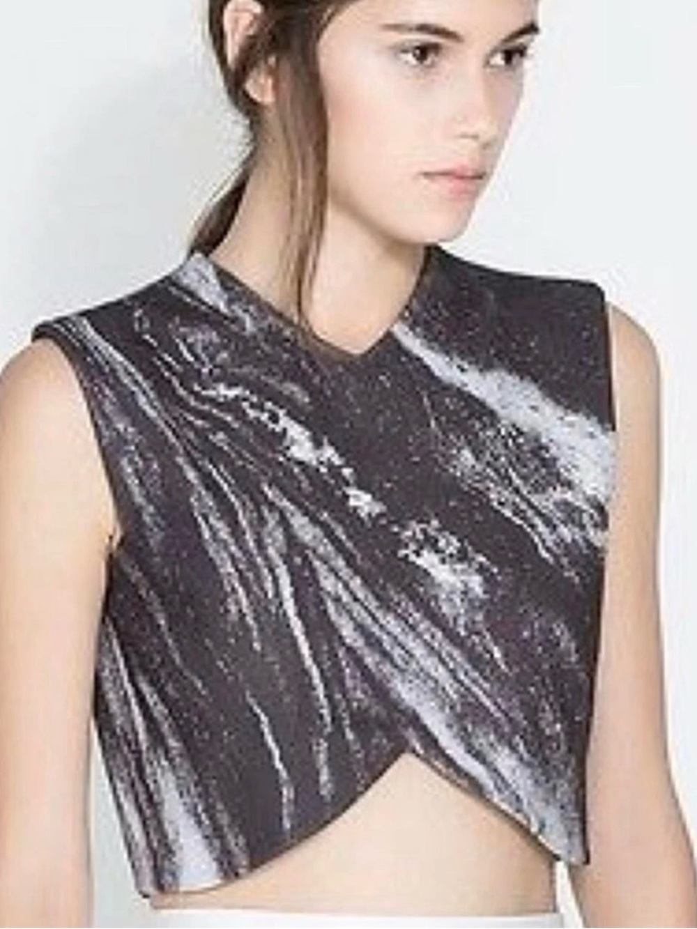 Zara Black & White Marble-Print Cropped Top
